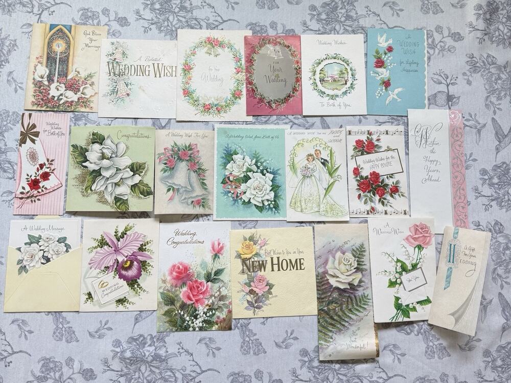 Vtg 50s/60s MCM Bridal Shower Wedding Card Lot 20 Used Ephemera Junk Journal